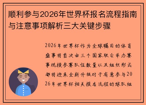 顺利参与2026年世界杯报名流程指南与注意事项解析三大关键步骤